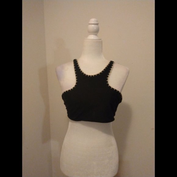 LOVERS + FRIENDS Halter Bikini Contrast Trim Top Sz M - Picture 3 of 4